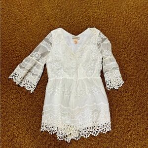Flying tomato white lace romper size L shorts and long sleeve
